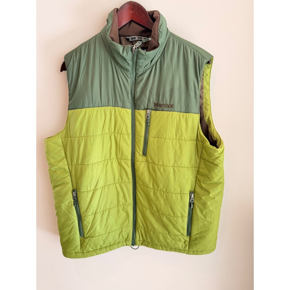 Men's Green Puffer Vest Lightweight Zip Outdoor Hiking Insulated XL